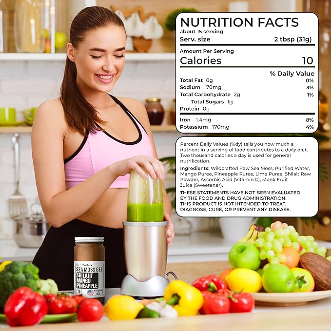 Biolore Sea Moss Gel - Shilajit 16oz, Wildcrafted Irish Seamoss with Essential Vitamins & Trace Minerals, Vegan Superfood Made in USA-VivaGrace Women