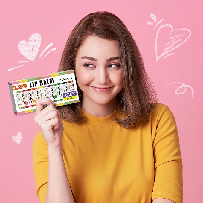 AZEN 8 Pack Lip Balm Stocking, Natural Lip Balm Bulk, Moisturizing Lip Balm for Dry Lips-VivaGrace Women