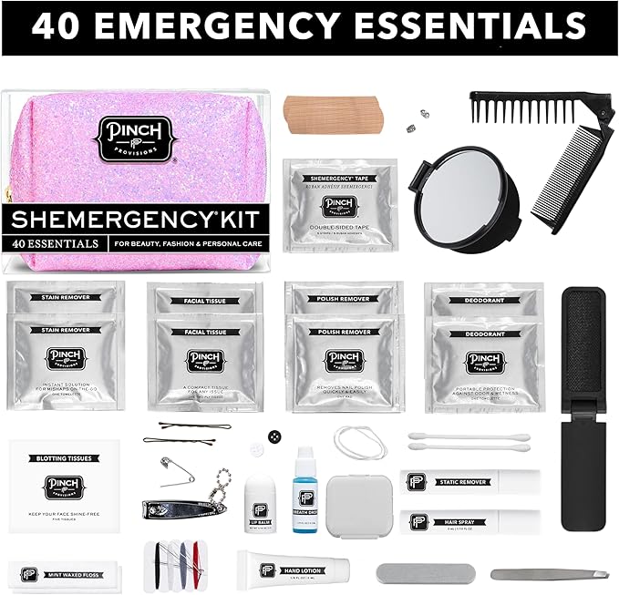 Pinch Provisions Shemergency Kit for Her, 40 Emergency Essential Items, Compact, Multi-Functional Pouch, Gift for Women, Birthday, Bachelorette Parties, and More!-VivaGrace Women