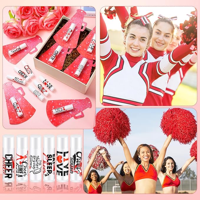 60 Pcs Cheerleading Lip Balm Bulk Cheer Teams Lip Balm Gifts Set Honey Moisturizing Lip Care Flavor Hydration Dry Chapped Lips for Men Women Children(Red)-VivaGrace Women