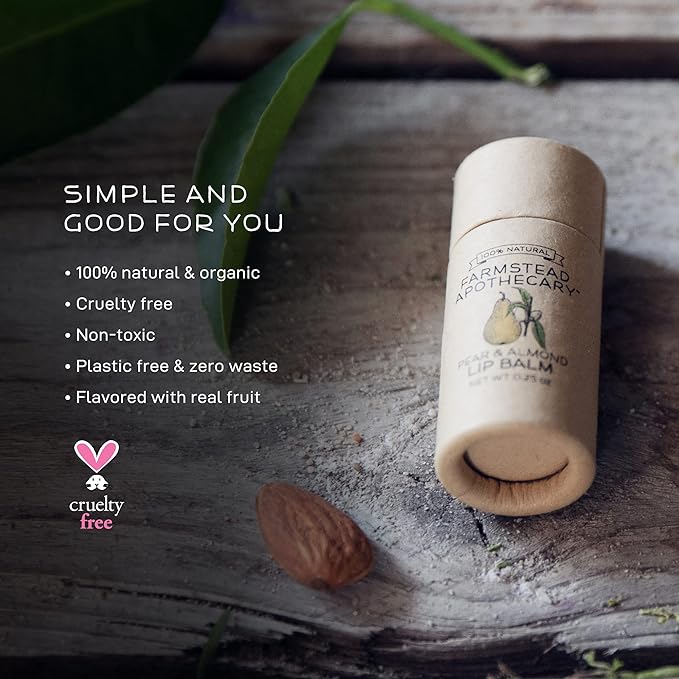 Farmstead Apothecary Lip Balm Gift Set with Pouch - Reusable Pouch Includes 4 -.2 oz Lip Balms - Boysenberry Vanilla, Fig & Honey, Pear & Almond , Apricot ,1 each. 100 % Natural, 99% Organic-VivaGrace Women