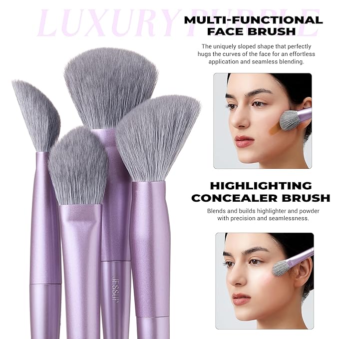 Jessup Makeup Brushes Face 5pcs, Premium Synthetic Make Up Brushes Set for Foundation Contour Blush Highlighter and Powder, Luxury Purple T514-VivaGrace Women