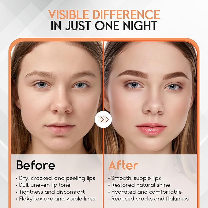 Lip Mask Overnight with Hyaluronic Acid & Collagen, Lip Sleeping Mask for Dry Cracked Lips, Moisturizing, Hydrating, Exfoliating Night Treatment for Lip Care (Peach)-VivaGrace Women