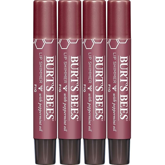 Burt's Bees Shimmer Lip Tint Set, Tinted Lip Balm Stick, Moisturizing for All Day Hydration with Natural Origin Glowy Pigmented Finish & Buildable Color, Fig (4-Pack)-VivaGrace Women
