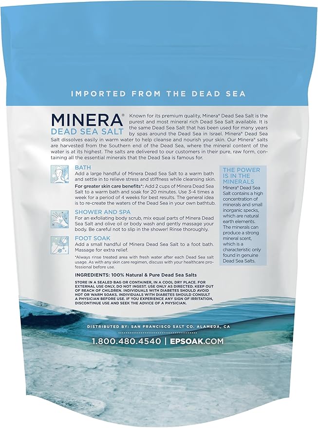 Minera Fine Grain Dead Sea Salt for Bath & Soaking – 19 lbs, Fast-Dissolving, 100% Pure & Natural, Unscented, Skin-Nourishing Bulk Sea Salt-VivaGrace Women