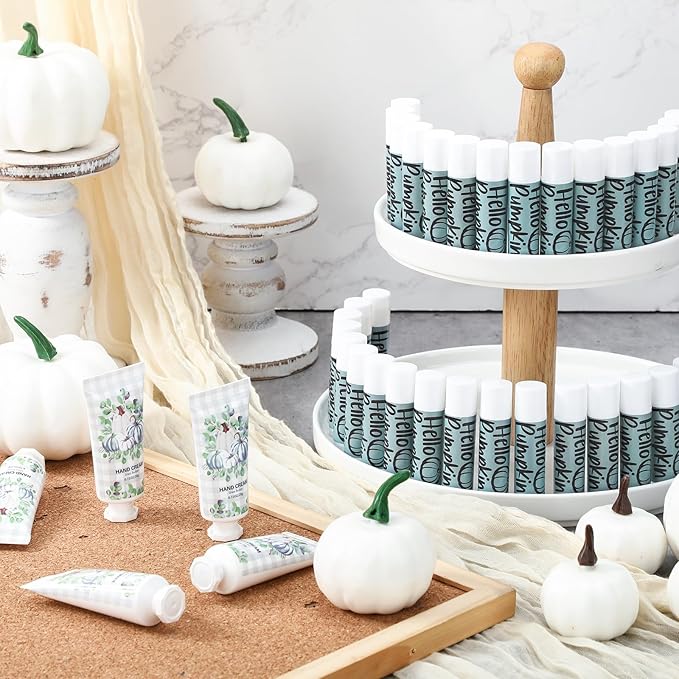 144 Pcs Fall Lip Balm Hand Cream Set Party Favors, Include 36 Blue Pumpkin Lip Balm 36 Moisturizing Hand Cream 36 Bags 36 Cards and Ropes for Autumn Accessories Gifts-VivaGrace Women