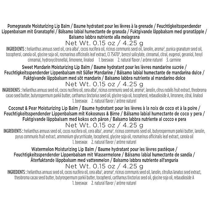 Burt's Bees Lip Balm Easter Basket Stuffers - Just Picked Gifts Set with Pomegranate, Watermelon, Sweet Mandarin, Coconut and Pear Natural Lip Treatment Tubes, 4, 0.15 oz.-VivaGrace Women