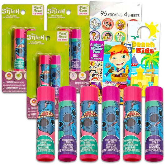 Stitch Lip Balm Tube Bundle for Girls – 6 Pack of Stitch Lip Balm in Assorted Flavors Plus Stickers, More | Stitch Party Favors-VivaGrace Women