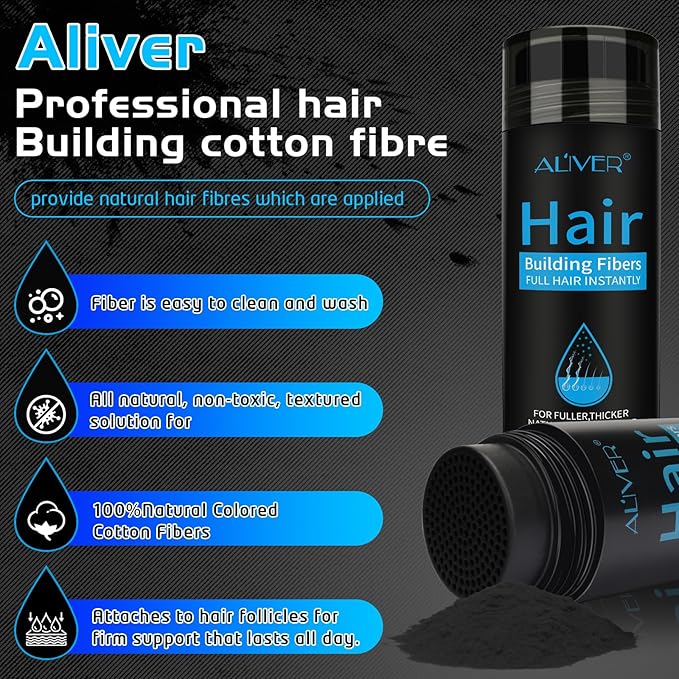 ALIVER Hair Fibers for Thinning Hair for Women & Men, Extra Spray Applicator, Black, 27.5 Gr Hair Powder Bald Spot Cover Up, Instantly Hair Filler, Undetected & Natural-VivaGrace Women