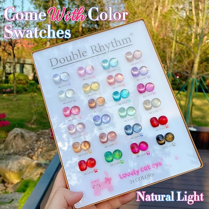 Double Rhythm 28Pcs 0.5Oz Cat Eye Gel Nail Polish Set Same Color Same Bottle Soak Off Magnetic Gel Polish Kit Nail Art Manicure Salon DIY at Home (Silver Gold Red Black-T24-7)-VivaGrace Women