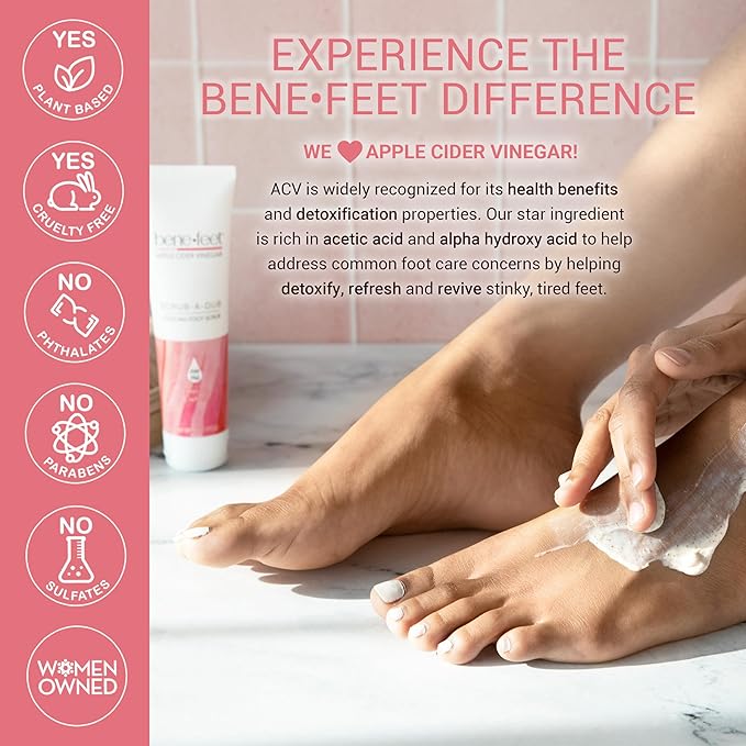 Benefeet Scrub-A-Dub Cooling Foot Scrub - Exfoliates + Refreshes Dry + Dull Skin, Get Smoother Skin from Heel to Toe, Made w/Vitamin E, Apple Cider Vinegar, Walnut Shell + Apricot Seed, 4 oz (3 Pack)-VivaGrace Women