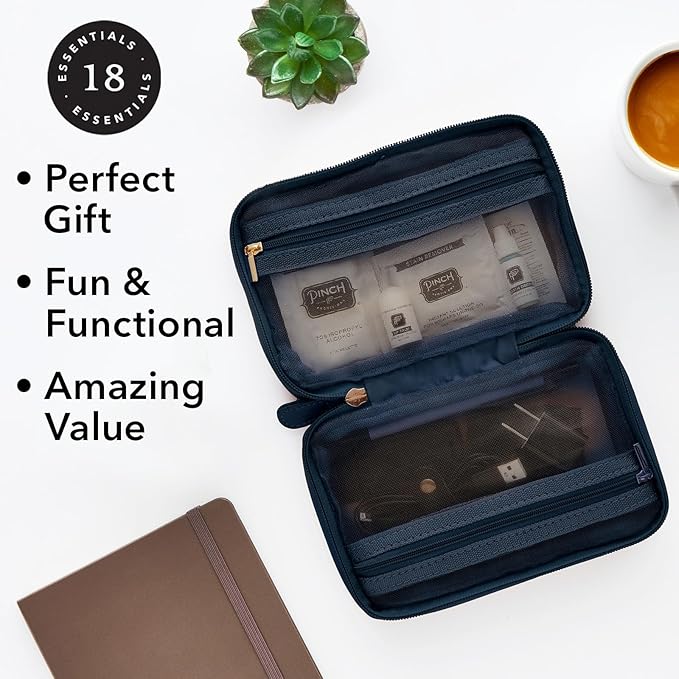 Pinch Provisions Work from Anywhere Kit, Includes 18 Essentials to Help You Stay on Task, Must-Have Essentials, Compact Multi-Functional Vegan Leather Pouch, Navy-VivaGrace Women