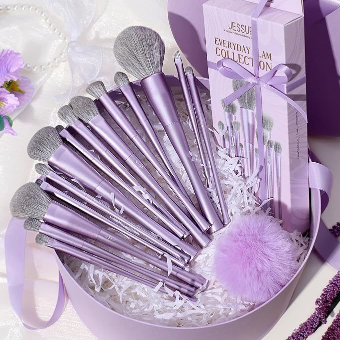 Jessup Makeup Brushes Set Professional 14pcs Vegan Make Up Brushes, Foundation Eyeshadow Concealer Contour Powder Blush Blending Eyeliner Brush, Premium Synthetic Fiber, Luxury Purple T512-VivaGrace Women
