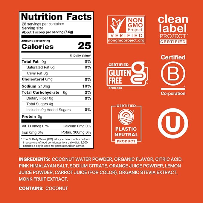 Cure Hydration | Plant-Based Electrolyte Drink Mix | No Added Sugar | Dehydration Relief Powder Made with Coconut Water | Non-GMO | Vegan | 28 Servings Jar - Blood Orange-VivaGrace Women