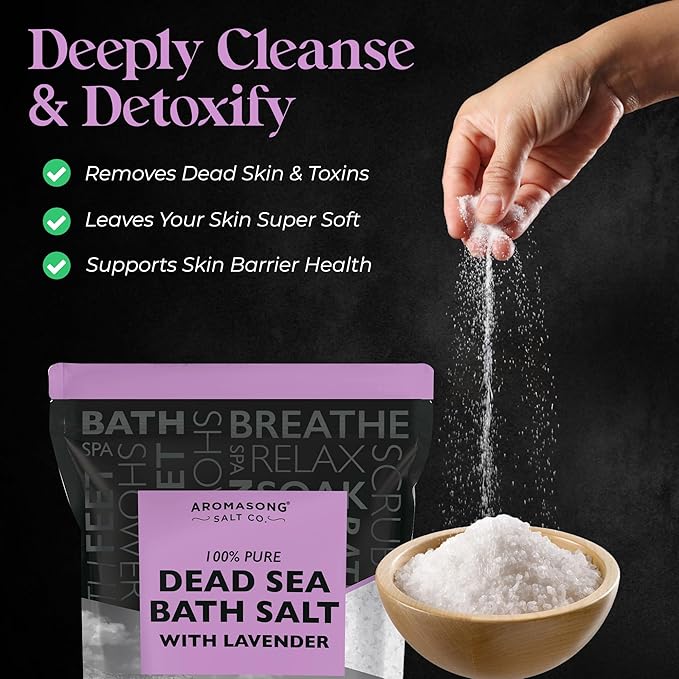 Aromasong Pure Dead Sea Salt for Soaking with 100% Natural Lavender, 19 LB - Spa Bath Salt Fine Grain - Body Wash Scrub - Soak for Women & Men- Bulk Resealable Pack-VivaGrace Women
