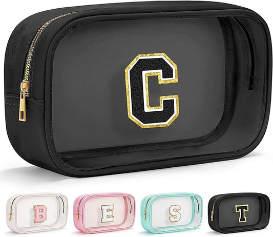 YOOLIFE Travel Clear Makeup Bag Toiletry Bag, Make up Bag Waterproof Toiletry Bags for Women Cosmetic Bag Birthday Gifts for Women Personalized Mother Girlfriend Wife Bridesmaid Gifts Black Letter C-VivaGrace Women