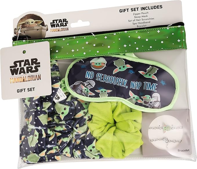 Disney Stars Wars The Mandalorian Gift Set Featuring Grogu - Girls Spa Set includes Pouch, Sleep Mask, Hair Scrunchies, Spa Headband, and Bracelet - Star Wars Gifts-VivaGrace Women