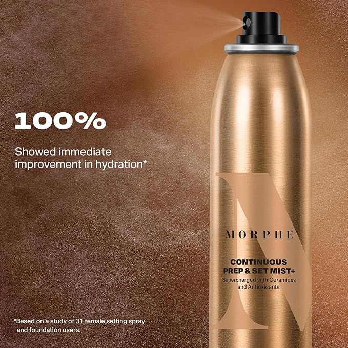 Morphe Mini Continuous Prep & Set Setting Spray - Travel Size Setting Spray for Makeup - Micro-Fine Face Mist Enriched with Ceramides to Help Hydrate, Nourish & Strengthen Skin Barrier (1.3 oz)-VivaGrace Women