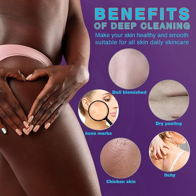 UJFQBH 3 Pieces African Bath Sponge African Net Long Net Bath Sponge Exfoliating Shower Body Scrubber Back Scrubber Skin Smoother,Great for Daily Use (Purple,Blue,Off-White)-VivaGrace Women