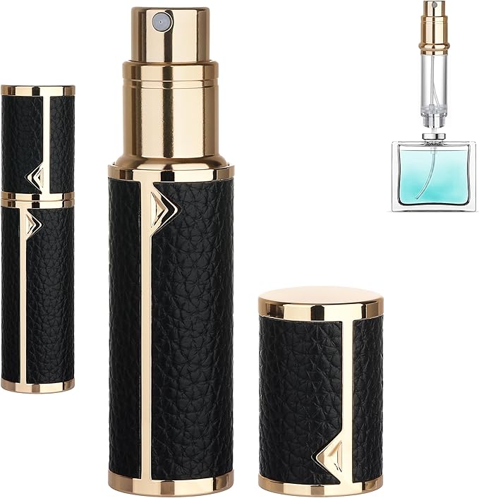 Refillable Travel Perfume Atomizer Bottle - 5ml Luxury Pocket Perfume Dispenser Pump, Travel Perfume Atomiser, Cologne Dispenser, Portable Size Sprayer Bottle for Traveling (Black)-VivaGrace Women