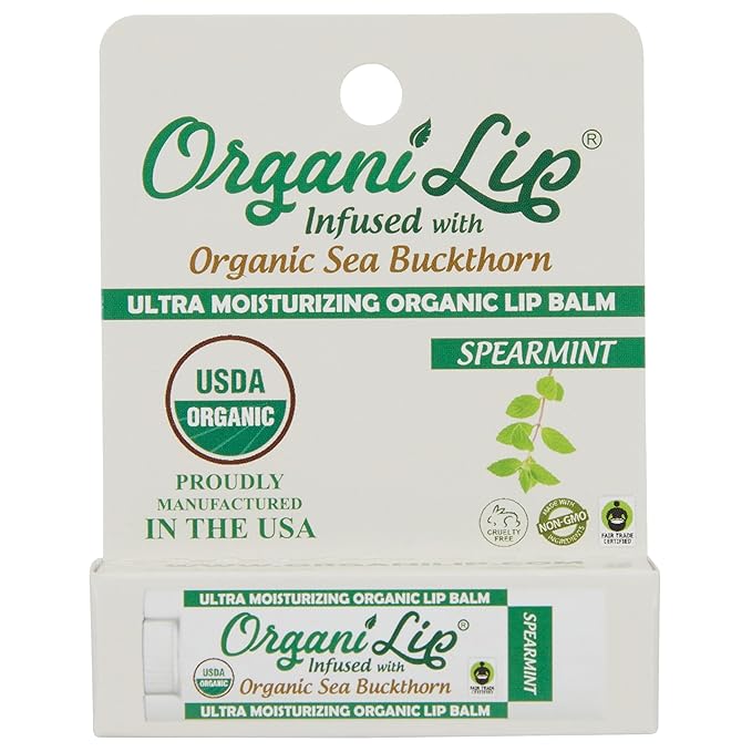 Organic Lip Balm, Spearmint Flavor, Ultra Hydrating Lip Moisturizer for Cracked or Dry Lips, Infused With Organic Sea Buckthorn, Oval Shaped Tube, USDA Certified Organic, 1 Pack-VivaGrace Women