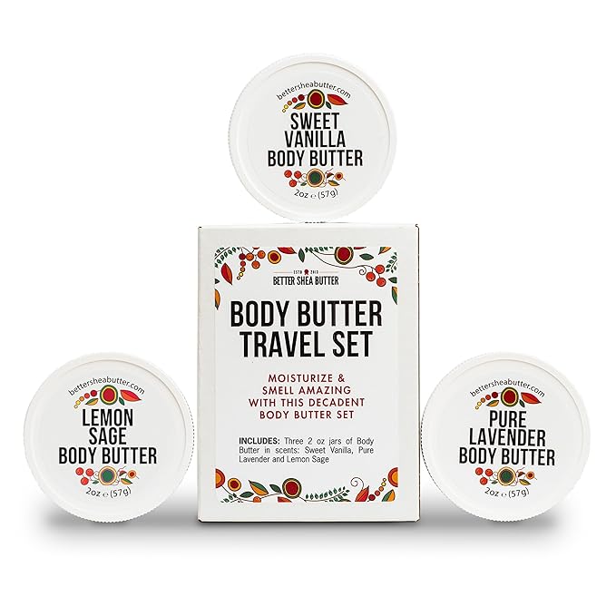Body Butter Variety Pack | with Organic Shea Butter and Jojoba Oil | Lemon Sage, Lavender, Sweet Vanilla | Body Butter Minis | Trio of Travel Size Lotion | 3 x 2oz Jars-VivaGrace Women