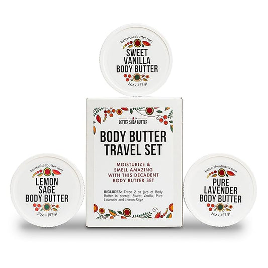 Body Butter Variety Pack | with Organic Shea Butter and Jojoba Oil | Lemon Sage, Lavender, Sweet Vanilla | Body Butter Minis | Trio of Travel Size Lotion | 3 x 2oz Jars-VivaGrace Women