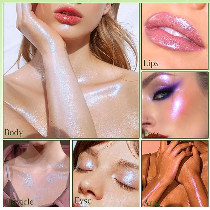 Highlighter Palette, Chameleon Face Shimmer Blush Makeup, Multichrome Glitter Holographic Iridescent Purple Sparkle, Rainbow Color Shifting Eyeshadow Cheek Contour Highlight Creamy Powder Pallet-VivaGrace Women