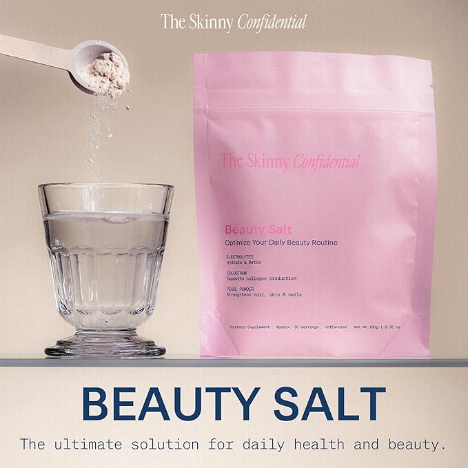 The Skinny Confidential Beauty Salt- Hydration Powder Contain Grass-Fed Colostrum, Electrolytes & Pearl Powder - Supports Immunity & Digestive Health, Glowing Skin & Radiant Hair - Gluten Free-VivaGrace Women