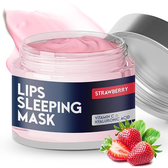 Lip Mask Overnight with Hyaluronic Acid & Collagen, Lip Sleeping Mask for Dry Cracked Lips, Moisturizing, Hydrating, Exfoliating Night Treatment for Lip Care (Strawberry)-VivaGrace Women