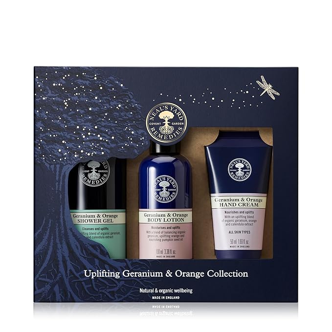 Neal's Yard Uplifting Geranium & Orange Collection with Geranium Essential Oil, For All Skin Types, Vegetarian Approved, Cruelty Free, 3 Piece Set-VivaGrace Women
