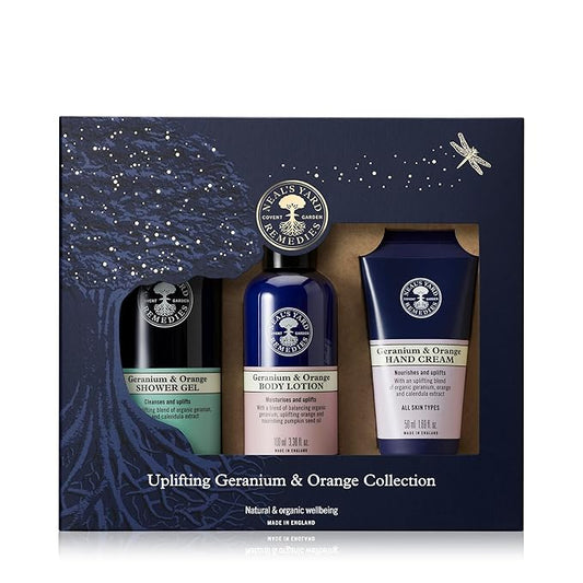 Neal's Yard Uplifting Geranium & Orange Collection with Geranium Essential Oil, For All Skin Types, Vegetarian Approved, Cruelty Free, 3 Piece Set-VivaGrace Women