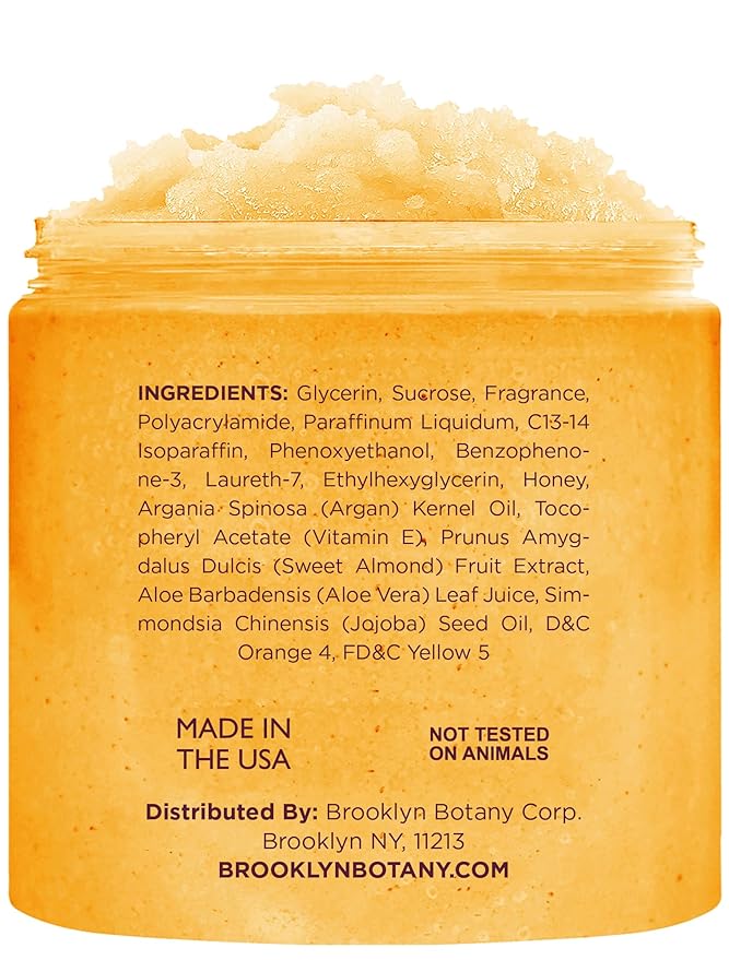 Brooklyn Botany Peach Bellini Honey Sugar Scrub for Body 10 oz – Deeply Hydrating and Gently Exfoliating Body Scrub for Women and Men – Moisturizing and Nourishing the Skin-VivaGrace Women