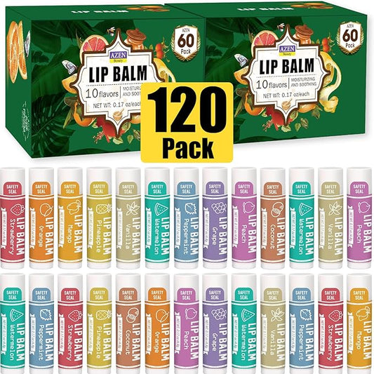 AZEN 120 Pack Lip Balm, Natural Lip Balm Bulk, Lip Care Product, Christmas Stocking Stuffers, Christmas Gifts for Women Girls - 10 Flavors-VivaGrace Women