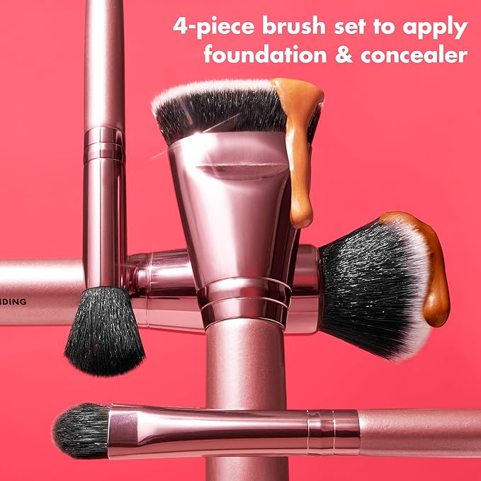 e.l.f. Complexion Perfection Brush Kit, 4-Piece Makeup Brush Set, Brushes For Foundations & Concealers, Vegan & Cruelty-Free-VivaGrace Women