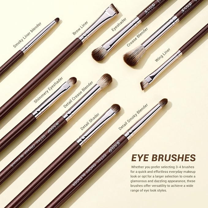 Jessup Makeup Brushes Set 15pcs Brown Make up Brushes Set Professional Premium Synthetic Foundation Eyebrow Concealer Blush Eyeshadow Contour Eyeliner Powder Blending Highlighter Brush, T498-VivaGrace Women