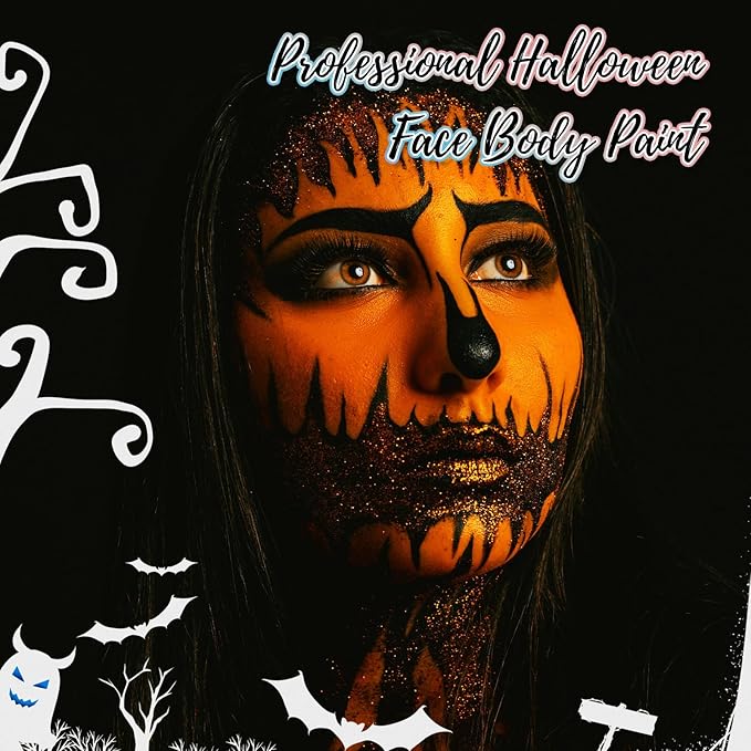 Orange Water Based Face Body Paint, 2.37 OZ Large Tube Full Coverage Face Paint for Tiger Pumpkin Cosplay, Washable Orange Body Painting Cream for Adult Carnival Halloween SFX Makeup-VivaGrace Women