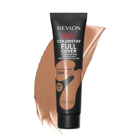 Revlon ColorStay Full Cover Longwear Matte Foundation, Heat & Sweat Resistant Lightweight Face Makeup, Early Tan (390), 1.0 oz-VivaGrace Women