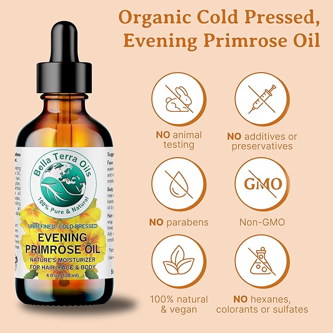 Bella Terra Oils - Organic Evening Primrose Oil 8 oz - Harvested for Excellence, Packed with Nutrients & Omega-6, Perfect Elixir for Enhancing Natural Beauty-VivaGrace Women