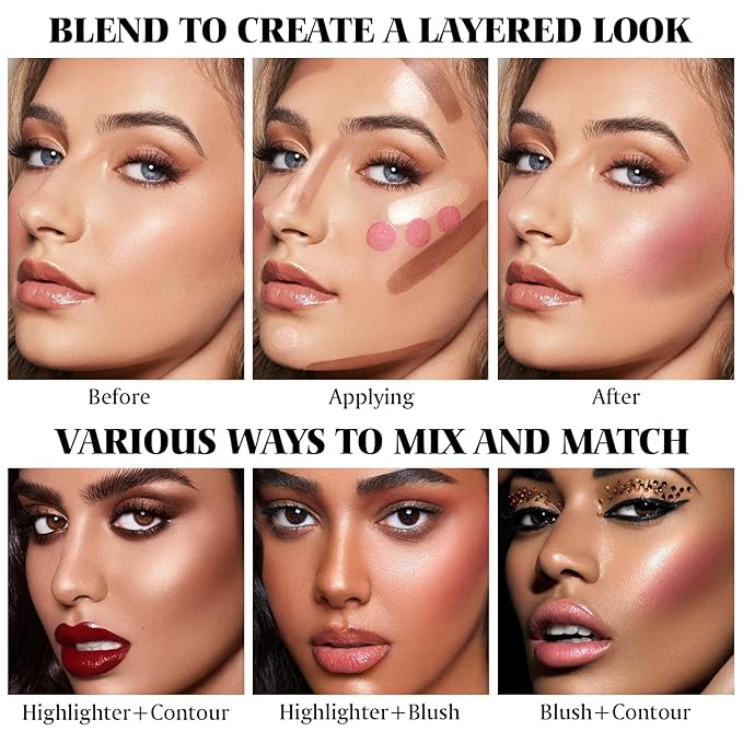 3Pcs Cream Contour Stick Makeup Kit - Cream Blush Stick Highlighter Stick Contour Bronzer Stick for Cheeks, Waterproof Long Lasting Blendable, Contour Stick Trio for Face Makeup (#01, 03, 04)-VivaGrace Women