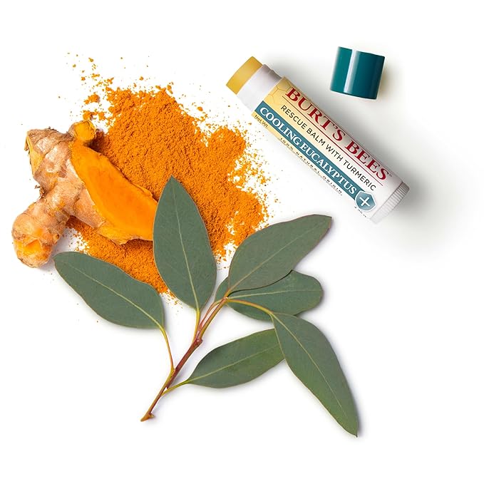 Burt's Bees 100% Natural Origin Rescue Lip Balm With Beeswax and Antioxidant-Rich Turmeric Promotes Healing Of Extremely Dry Lips, Cooling Eucalyptus, 2 Tubes in Blister Box(Pack May Vary)-VivaGrace Women