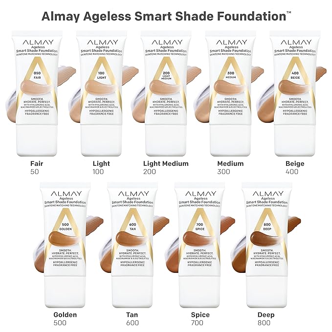 Almay Anti-Aging Foundation, Smart Shade Face Makeup with Hyaluronic Acid, Niacinamide, Vitamin C & E, Hypoallergenic-Fragrance Free, 800 Deep, 1 Fl Oz (Pack of 1)-VivaGrace Women