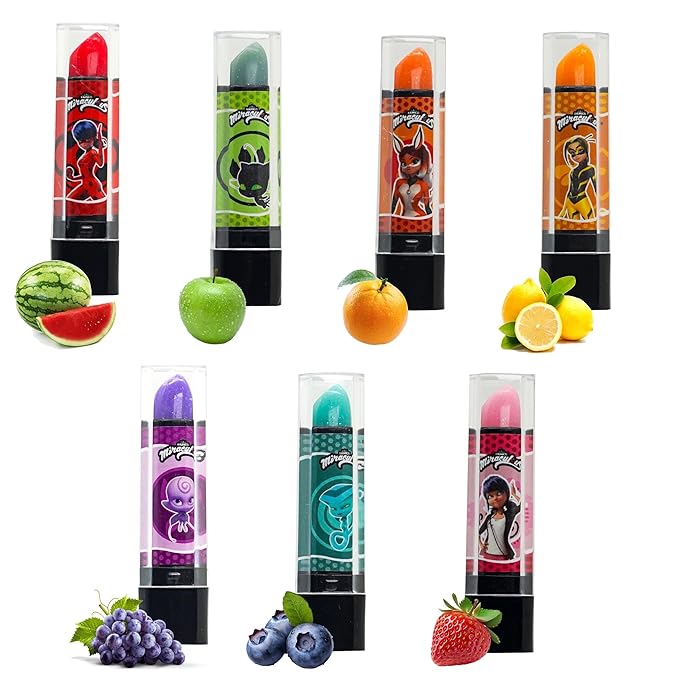 Miraculous Ladybug Cosmetic Lipstick Set - 7 Fruit Scented Color-Changing Lipsticks for Kids - Transforming Lipsticks Turn Pink - Magic Lipsticks Gift Set - Safe & Fun Makeup Kit-VivaGrace Women