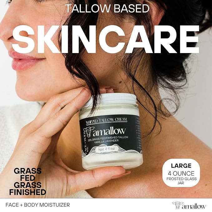 Amallow 100% Grass Fed Beef Tallow for Skin Care - Face + Body - Whipped Moisturizer - Natural Lotion, 4 FL. oz. (Vanilla Lavender)-VivaGrace Women