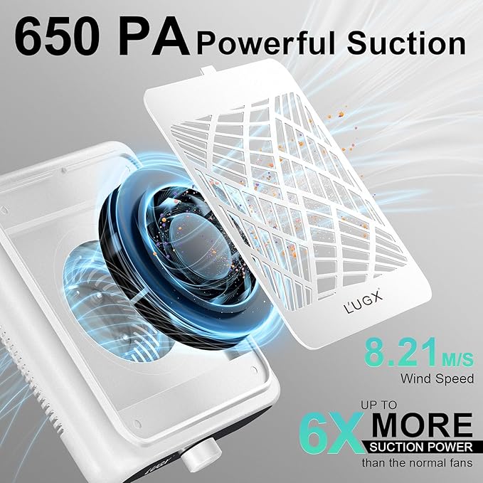 L'UGX Rechargeable Nail Dust Collector with 2 Reusable Filter, Professional Nail Vacuum Dust Collector Nail Tech Fan Extractor Powerful Suction Machine, Perfect for Home Salon Use-VivaGrace Women
