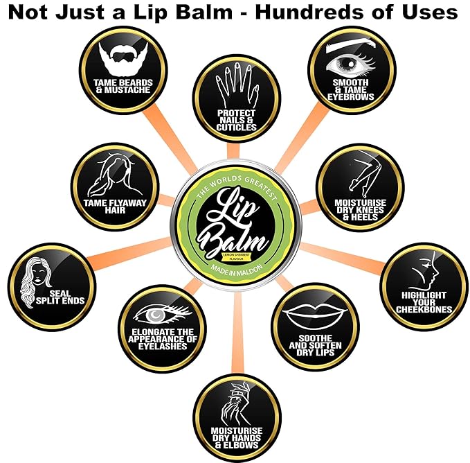 Lip Balm - Lemon Sherbet Flavoured Natural & Organic Lip Moisturizer Balm | Made with Shea Butter Beeswax Jojoba oil & Hemp Seed Oil, The Beard & the Wonderful Lip Balms for Dry & Cracked Lips | 15mL-VivaGrace Women