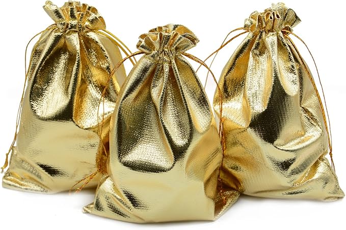 Pack of 100 6"x 8" Heavy Duty Gold Drawstring Organza Jewelry Pouches Wedding Party Christmas Favor Gift Candy Chocolate Bags-VivaGrace Women