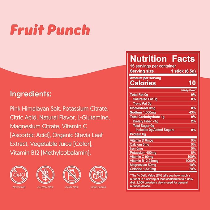 Waterboy Workout Hydration | 2,960mg Sugar Free Electrolyte Powder Packets | L-Glutamine + Vitamins | No Sugar, All Natural, Gluten Free | 15 Drink Stick Mixes (Fruit Punch)-VivaGrace Women