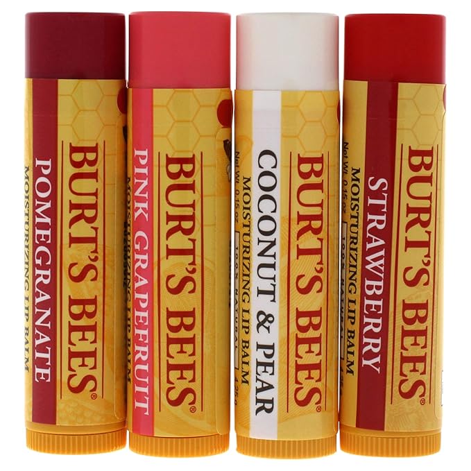 Burt’s Bees Holiday Gift, 4 Lip Balm Stocking Stuffer Products, Beeswax Fruit Set - Pomegranate, Sweet Mandarin, Coconut and Pear & Watermelon (Old Version)-VivaGrace Women