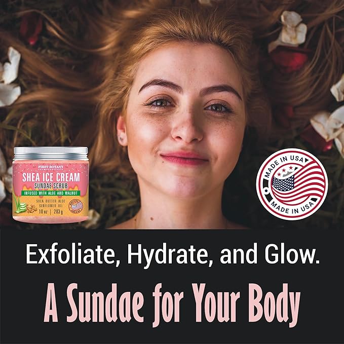 First Botany Body Scrub - Natural Exfoliating Salt Scrub & Body and Face Souffle helps with Moisturizing Skin, Acne, Cellulite, Dead Skin Scars, Wrinkles (10 fl oz, Shea Icecream)-VivaGrace Women